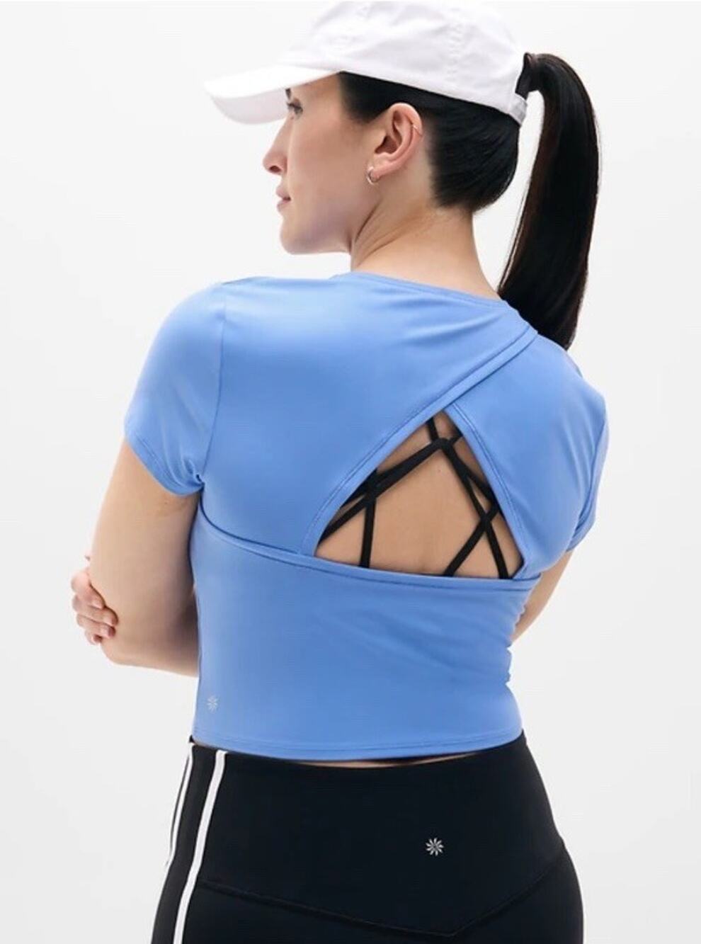 Athleta Transcend Open Back Tee XS Breaker Blue Workout Yoga Top NWT